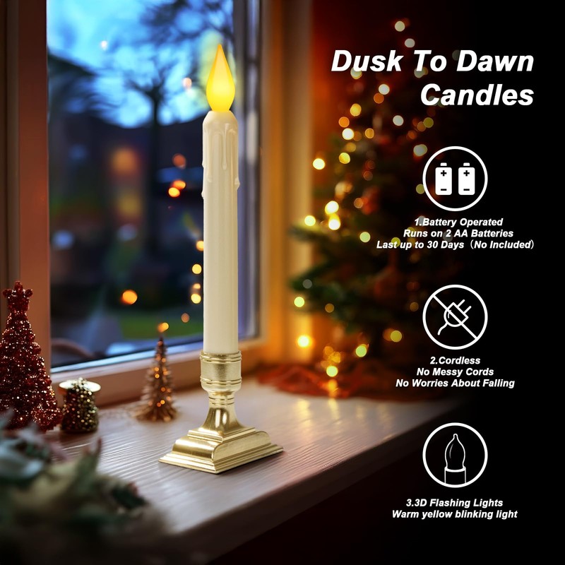 Meigic 6 Pcs Sensor Dawn to Dusk Window Candles, Flickering