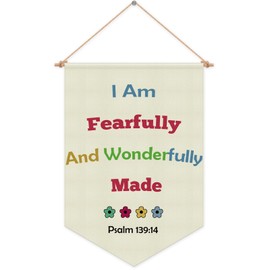 Christian Religious Gift Hanging Pennant Flag Banner Bible Verse Scripture Decor Inspirational Wall Sign Decor for Nursery Front Door Teen Boy Girl Christmas Birthday Gift Cotton Linen