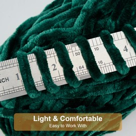 Soft Velvet Chenille Yarn for Crocheting & Knitting - Bulky Yarn for DIY Weaving Crafts 3 Skeins DarkGreen (3.5oz 66yds/Skein)