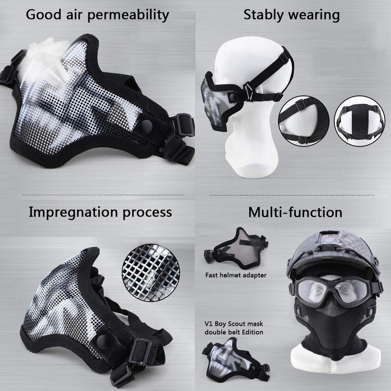 AOUTACC Airsoft Mask and Goggles Set, Half Face Full Steel
