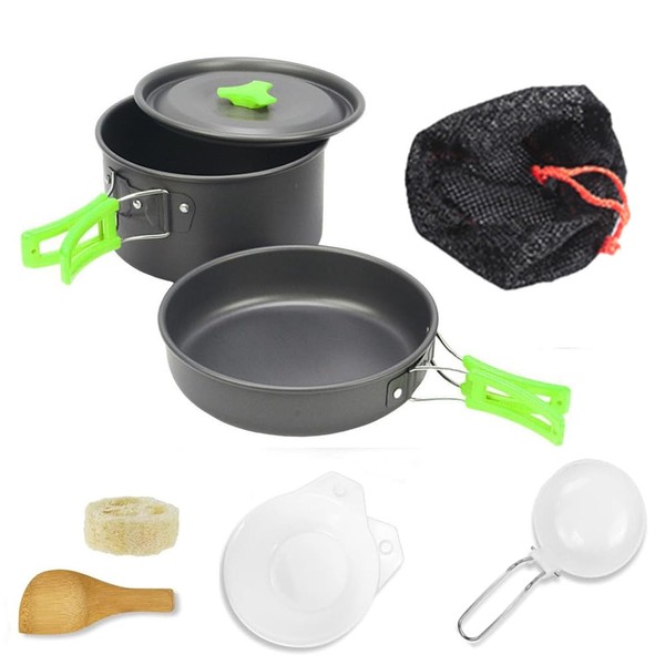 Ai-OUMLEEF Non-Stick Lightweight Camping Cookware Mess Kit, Aluminium Alloy, Green,