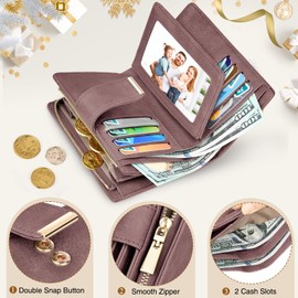 KTUEOV Women's Leather Wallet with RFID Blocking Purse Women's Large Purse Women Clutch Purse Ladies Many Card Slots, Zip Coin Compartment Removable Wrist Strap, lightpink