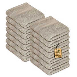 Softolle Premium Wash Cloths - 100% Combed Ring Spun Cotton WashCloth - Pack of 12 Luxury Washcloths – Ultra Soft Face Towels - Highly Absorbent Wash Cloth for Face- 13" x 13" Inches (Taupe)