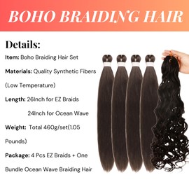 Brown Boho Braiding Hair Ocean Wave Boho Crochet Braids Hair for Braiding 4# Synthetic Curly Braiding Hair for Boho Braids