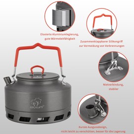 Tentock Outdoor Quick Heating Teapot Portable Hard Aluminium Camping Kettle 1 Litre / 1.5 Litres