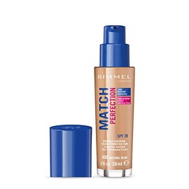 Rimmel Rimmel Match Perfection Foundation 400 Natural Beige, Medium Coverage, 24hr Hydration, No Caking or Creasing, Lightweight, Reduces Imperfections, Invisible Coverage, SPF20, Cruelty Free