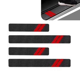 Bawkars 4 PCS Door Sill Protector, Car Door Sill Guard Decoration Strip, 15.75" x 2.76" & 23.62" x 2.76" Carbon Fiber Leather Threshold Car Door Entry Guard Stickers, Universal for Most Cars (Red)