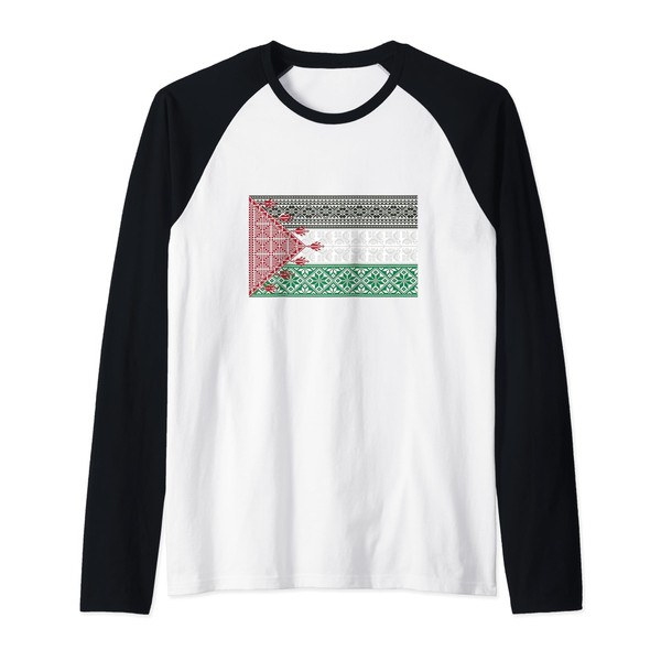 Palestine Flag Tatreez Cross Stitch Pattern Traditional Raglan Baseball Tee