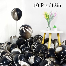 10 Pcs 12in Agate Latex Balloons Colorful Marble Balloons Latex Ballon Romantic Balloons for Birthday Wedding Party Decorations(Black)