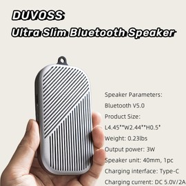 DUVOSS Portable Bluetooth Speaker, Ultra-Thin(0.5" Slim, 0.23lbs) – with Carabiner, NFC, IPX7 Waterproof, TWS Pairing, Built-in Mic, TF Card – Mini Wireless Speaker for Indoor/Outdoor Use