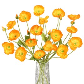 TOCHGREEN Artificial Flowers Silk Poppy Flowers 6pcs Faux Poppies Bouquet with Long Stems for Home Decor Kitchen Wedding Party Table Centerpiece Floral Arrangement Vase Bouquet (Orange, 6PCS)