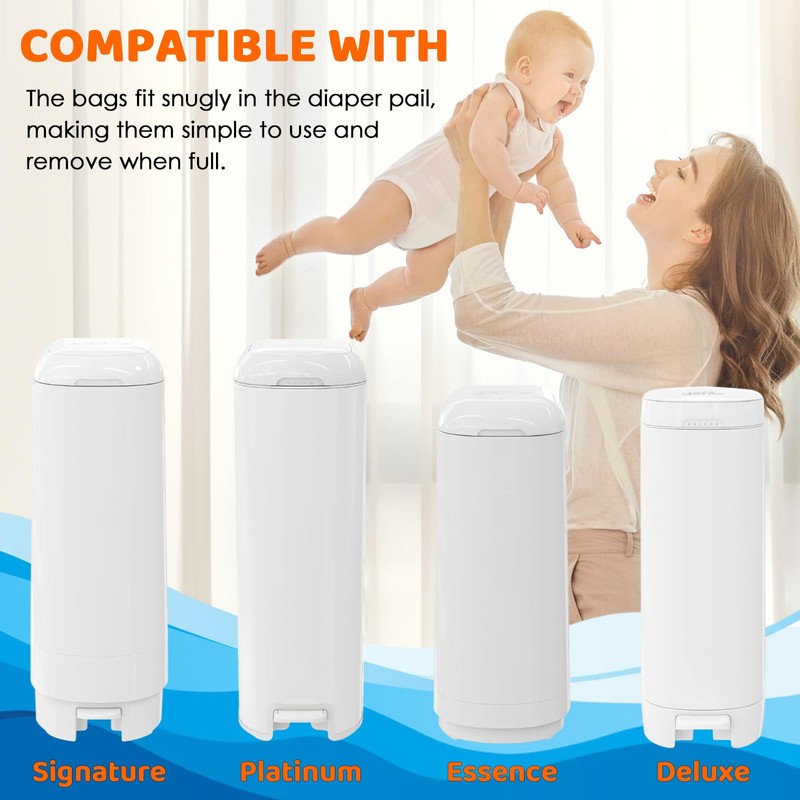 90 Bags Diaper Pail Refills Bags Compatible with Genie Easy
