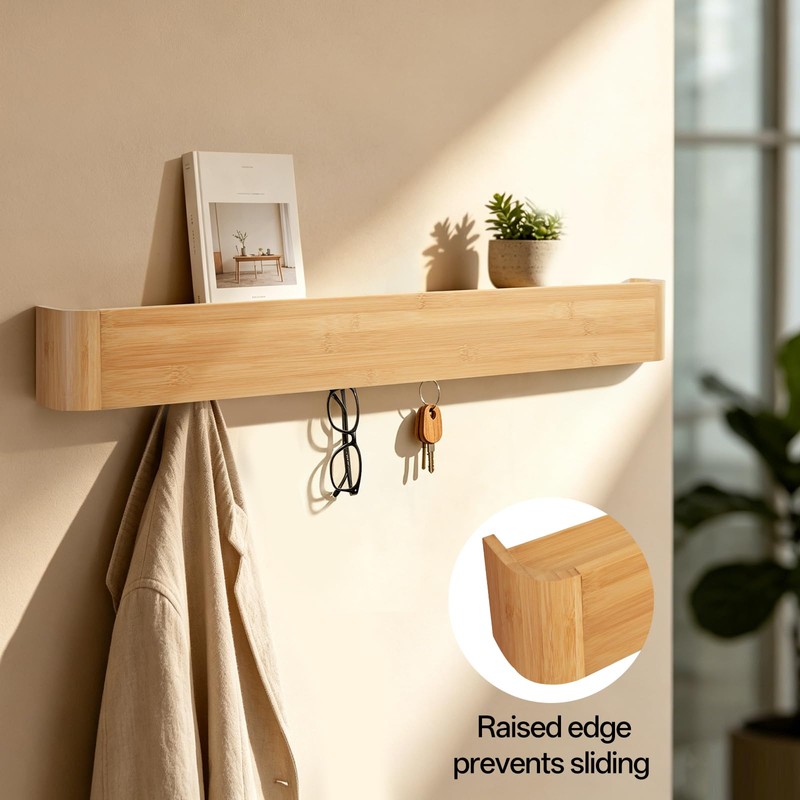 bamzc brz 33" Bamboo Coat Rack Wall Mount, 8 Hidden