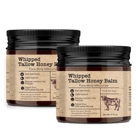 2PCS Beef Tallow Moisturiser,Beef Tallow and Honey Balm for Skin Care,Natural Face Moisturizer for Dry and Sensitive Skin,Grass Fed Whipped Beef Tallow for Face Body