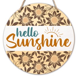 Hello Sunshine Wooden Hanging Sign, Sunflowers Welcome Sign Front Door Decor,Farmhouse Wall Sign For Front Door, Rustic Welcome Sign Decoration For Home Office Porch Garden Yard -04