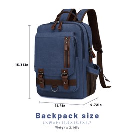 Lanola Water-resistant Canvas Backpack with Anti-Theft Pocket, Daypacks Fits 15.6 Inch Laptop for Men Perfect for Work, Travel, Daily Use(Dark Blue)