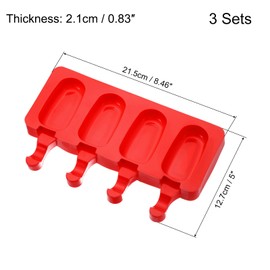 uxcell Silicone Ice Cream Molds 3pcs, Ice Pops Molds with 50 Wooden Sticks Easy Release Ice Pops Maker for Ice Cube Making, Red