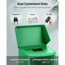 Uniclife Green Key Drop Box for Outside, Metal Safe Suggestion Box with Key Lock, Collection Boxes Donation Chest, Wall Mounted Mailbox with Top Slot, Steel Cash Drop Chest for Home Office Business