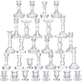 Mumufy 30 Pcs Glass Crystal Taper Candle Holders Clear Glass Candlestick Holder Fit 0.8 Inch Candles Crystal Decorative Candle Stand Centerpiece Table Wedding Dining Party (Classic,Clear)