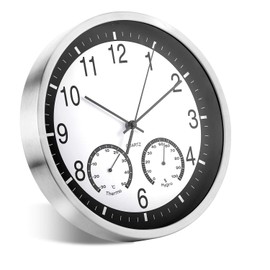 ALEENFOON 12 Inch Modern Quiet Metal Wall Clocks for Living Room Kitchen Without Ticking Noises Humidity Temperature Humidity Indoor Clock Non-Ticking Wall Clocks Hanging Clock