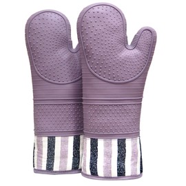 RED LMLDETA Heat Resistant 550 Degree Oven mitt, Silicone Oven Hot Mitts - 1 Pair, Extra Long Professional Baking Oven Gloves - Food Safe,Pot Holders Cooking,Grilling,Kitchen (Purple Mittens)