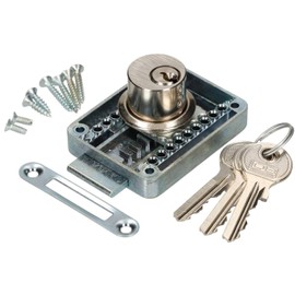 KOTARBAU® Furniture Lock Adjustable 15-40 mm Left and Right Screw-On Lock with 3 Keys Cylinder Furniture Lock Cabinet Lock Drawer Lock Nickel