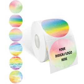 Yeachlaing 2 Inch Rainbow Round Self-Adhesive Thermal Labels - Multi-Purpose Roll Sticker Labels for DIY Logo Design, QR Code, Name Tag(600 Labels, 1 Roll)