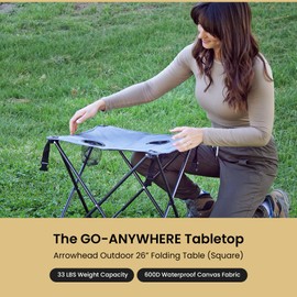 ARROWHEAD OUTDOOR 26" Heavy-Duty Portable Folding Table, 2 Cup Holders, No Sag Surface, Compact, Square, Carrying Case, Steel Frame, High-Grade 600D Canvas