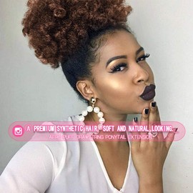 Afro Puff Drawstring Ponytail Extension for Black Women, Premium Medium Brown #4 80 Gram Short Synthetic Afro Puff Ponytail for Natural Hair, Clip On Kinky Drawstring Curly Ponytail Bun Black Friday