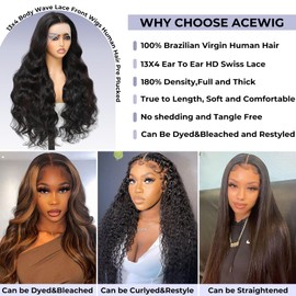 AceWig 26 Inch Body Wave Lace Front Wigs Human Hair 180% Density 13x4 HD Lace Front Wigs Human Hair Pre Plucked with Natural Hairline Small Knots for Black Women