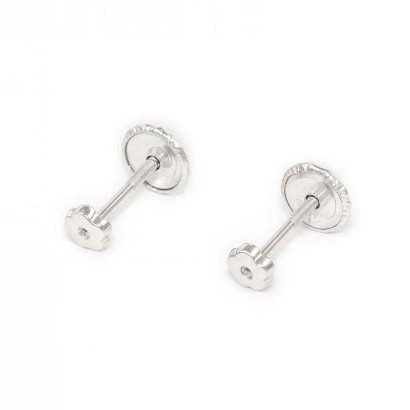 18ct White Gold flower 3 mm baby-newborn Earrings