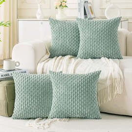 Cozoomy Set of 4 Aqua Decorative Throw Pillow Covers 20x20 Inch Corduroy Pillow Covers for Bed Couch Sofa Living Room Soft Square Cushion Cases