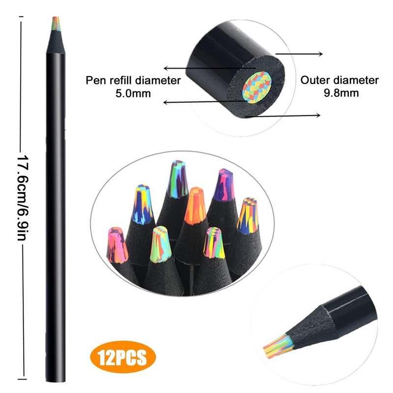 Children's Rainbow Pencils, Pack of 12 Colouring Pencils for Children,