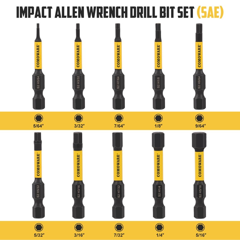 COMOWARE Allen Wrench Drill Bit Set - Hex Bits Set,