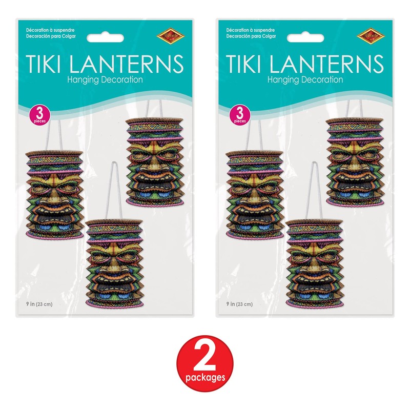 Beistle S54563AZ2 Tiki Paper Lanterns 6 Piece, Multicolored