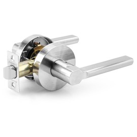 ANNFUZ Round Passage Lever Door Handle Without Key,Non-Locking Heavy Duty Interior Keyless Door Hardware for Hallway/Closet/Laundry Room,Reversible Lever for Left&Right Side(Passage,Satin Nickel)