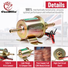 CarBole Universal Electric Fuel Pump 4-7PSI,12V with Fuel Hose and Clamps Stainless Steel,HEP-02A,Diesel Pump,Petrol Pump