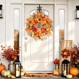 26 Inch Fall Wreaths for Front Door– Large Autumn Harvest Wreath with Sunflower, Pumpkins, Berries and Eucalyptus, Weatherproof Seasonal Decor for Thanksgiving, Halloween, Farmhouse Indoor Outdoor