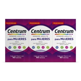 Centrum Gender Adulto Mujer Multivitaminico, Con Magnesio, Vitamina C y Vitamina E, Kit 3 Packs con 60 Tabletas Cada Uno