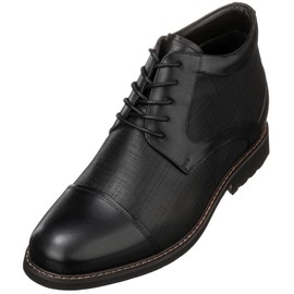 CALTO Men's Invisible Height Increasing Elevator Shoes - Black Leather Lace-up Cap-toe Boots with Inner Faux Fur - 3.2 Inches Taller - Y41088 - Size 8 D(M) US