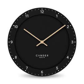 Cander Berlin MNU 2930 S Silent Wall Clock 30 cm Large No Ticking Analogue Living Room Office Modern Vintage Black Wooden Hands