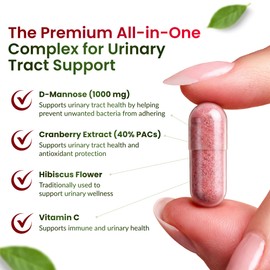 ForestLeaf D Mannose Supplements for Women & Men - D-Mannose 1000mg Capsules with Cranberry, Hibiscus & VIT C - DMannose Pills for UTI, Urinary Tract & Bladder Support - 120 Caps