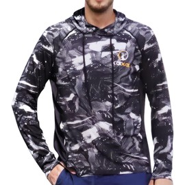 Kalkal Long Sleeve Fishing Shirts for Men Sun Hoodie UPF 50+ UV Protection Shirts with Mask Hooded Rash Guards Quick Dry Black-L