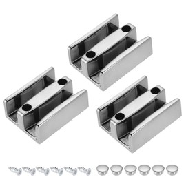 sourcing map Sliding Shower Door Bottom Guide for 1/2 in Frameless Glass Shower Door, 3pcs 47mm Width Shower Door Double Track Limit Sliding Guide with Screw and Hole Lid, Silver