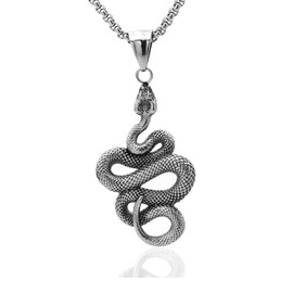 Heavstjer Punk Jewelry Animal Snake Pendant Cool Necklace(Steel)