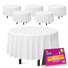 SOL 6pk White Round Table Cloth Disposable 140cm Party Tablecloths for Circular Table Cover - Durable Spill Protection - Perfect for Weddings, Buffets, Catering, Restaurants & Outdoor Events