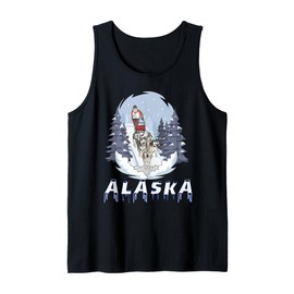 Alaska Sled Dogs Mushing Team Snow Sledding Mountain Scene Tank Top