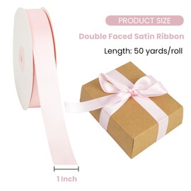 Double Face Pink Satin Ribbon 1 inch X 50 Yards, Craft Fabric Ribbon Polyester Ribbons for Gift Wrapping, Wedding, Bow Making, Wreath, Holiday Decoration, DIY Sewing