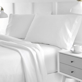 Silentnight Essential Easy Care Non Iron Fitted Sheet, Polyester and Cotton, White, King