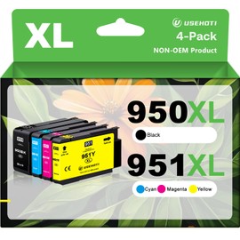 USEHOTI 950XL 951XL Compatible for HP 950 951 Ink Cartridges Combo Pack Work with HP OfficeJet Pro 8600 8610 8620 8100 8630 8660 8640 8615 8625 251DW 276DW (Black Cyan Magenta Yellow, 4 XL Pack)